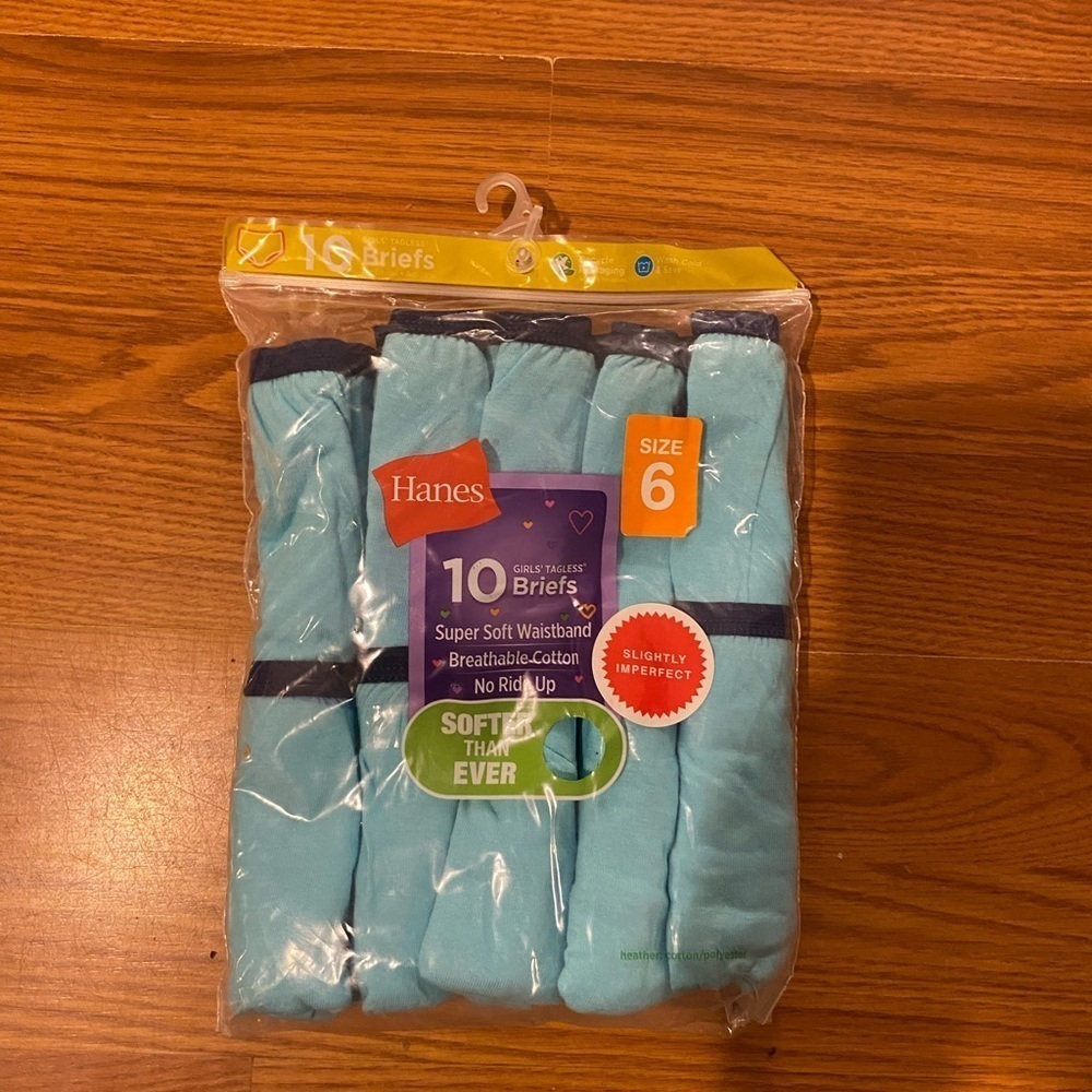Hanes Girls Tagless Brief Size 6 10 Pair (HG)